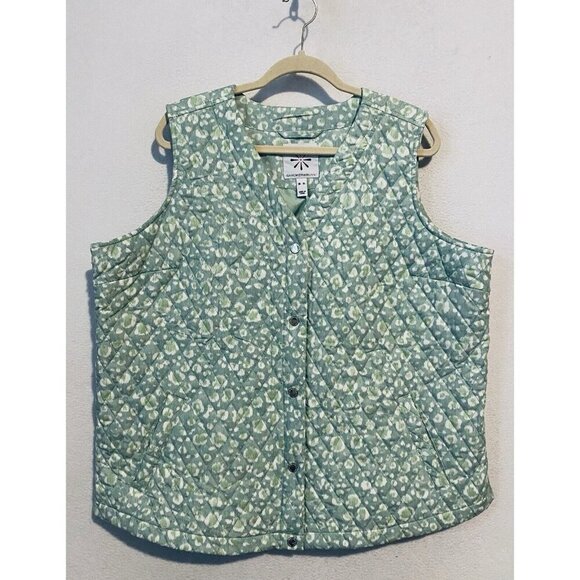 Isaac Mizrahi Live Vest Womens XL Pale Green Quilted Snap Front Pockets Cottage - Picture 2 of 8